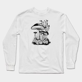 Mushroom line art wild garden collection tattoo style drawing Long Sleeve T-Shirt